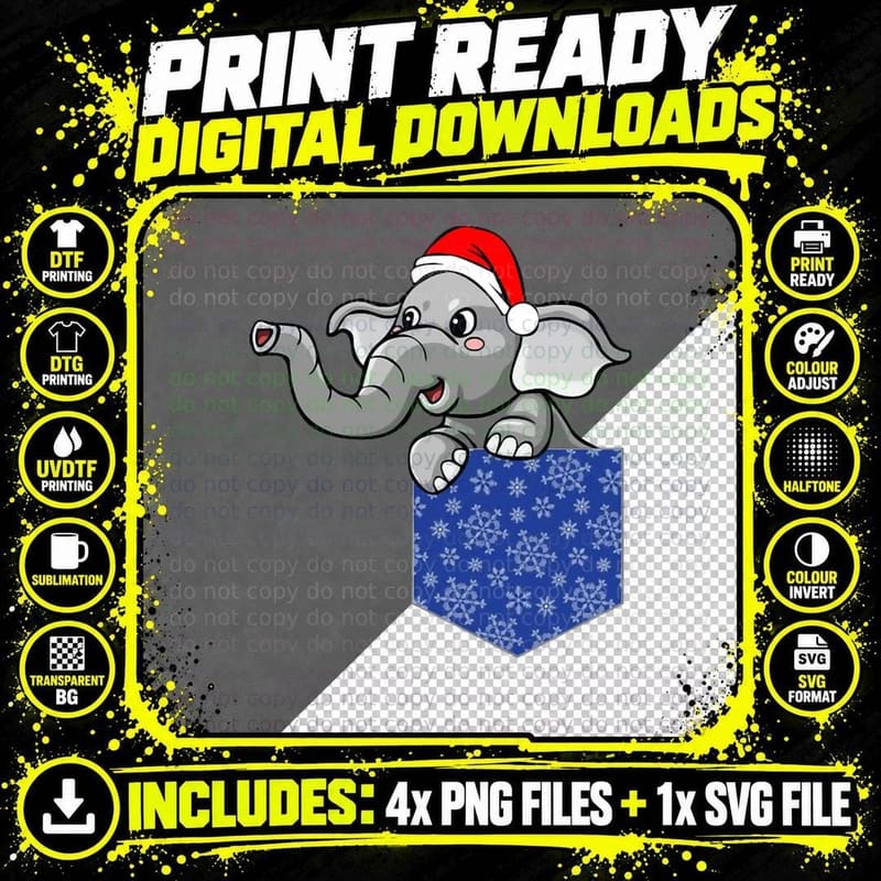 Christmas Elephant Sanata Crewneck Sweatshirt Png SVG Digital Bundle