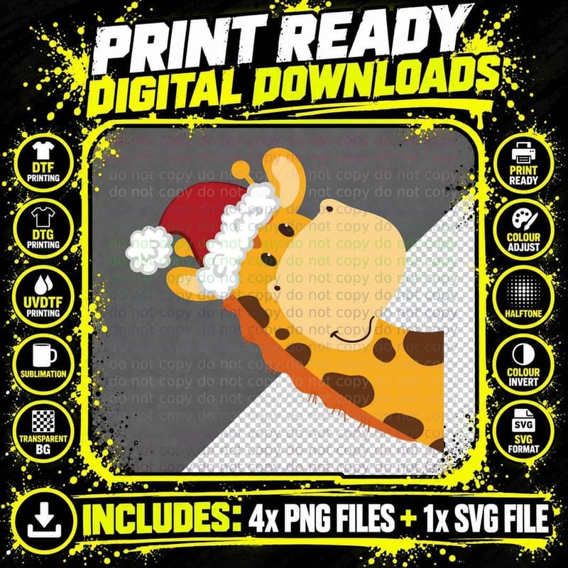 Christmas Giraffe Crewneck Sweatshirt, Xmas Present Png SVG Digital Bundle