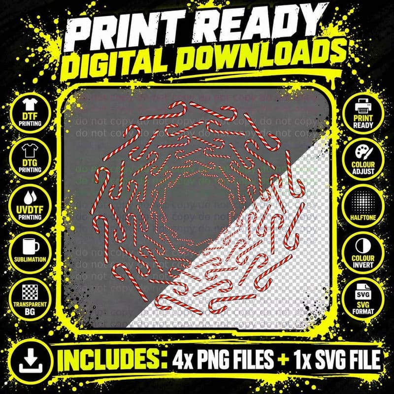 Christmas Holidays Candy Canes Circles Graphic Crewneck Png SVG Digital Bundle