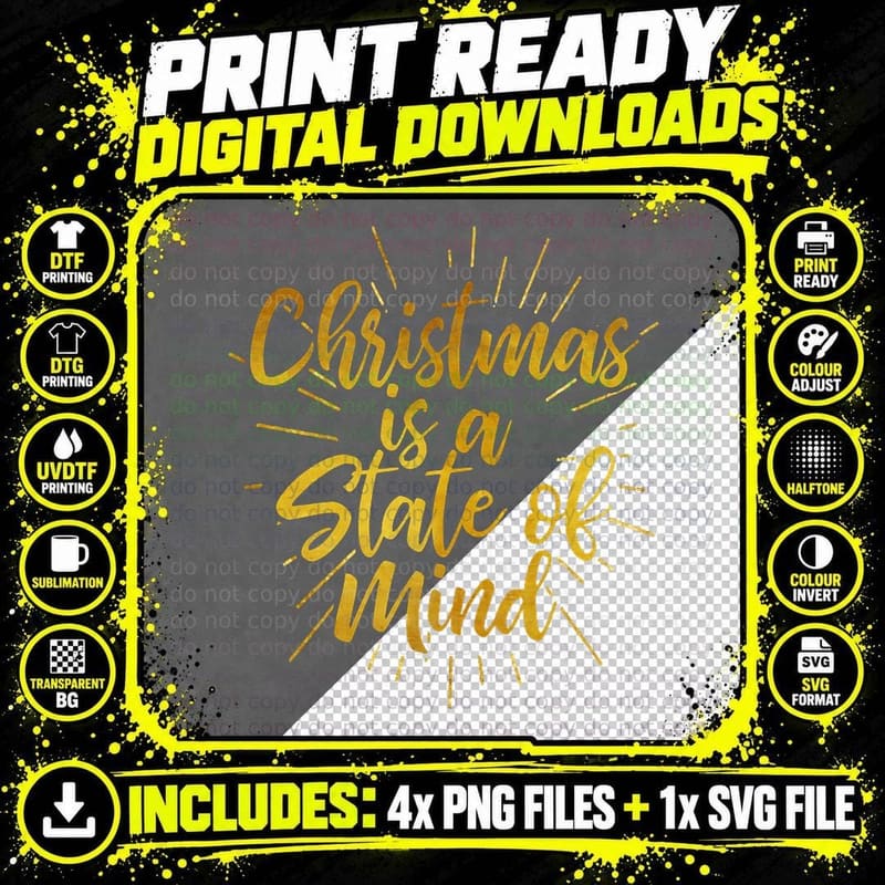 Christmas Is a State of Mind - Merry Christmas - Winter Png SVG Digital Bundle