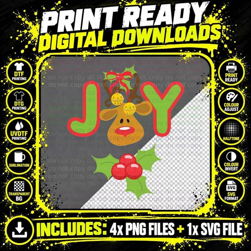Christmas Joy Reindeer Crewneck Sweatshirt Png SVG Digital Bundle