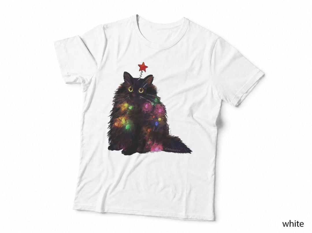 Christmas Lights Cat Crewneck Sweatshirt, Xmas Present T-Shirt