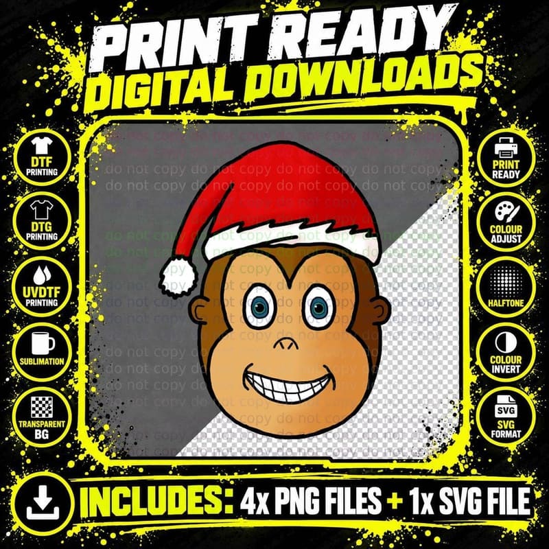Christmas Monkey Crewneck Sweatshirt, Xmas Present Png SVG Digital Bundle