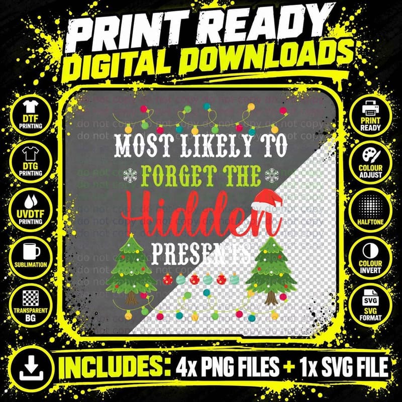 Christmas Most Likely to Forget the Hidden Presents Png SVG Digital Bundle