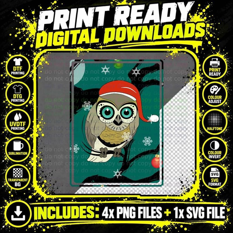 Christmas Owl Crewneck Sweatshirt, Xmas Present Png SVG Digital Bundle