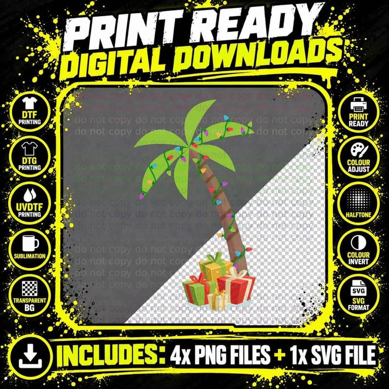 Christmas Palm Tree Coconut Crewneck Sweatshirt Png SVG Digital Bundle
