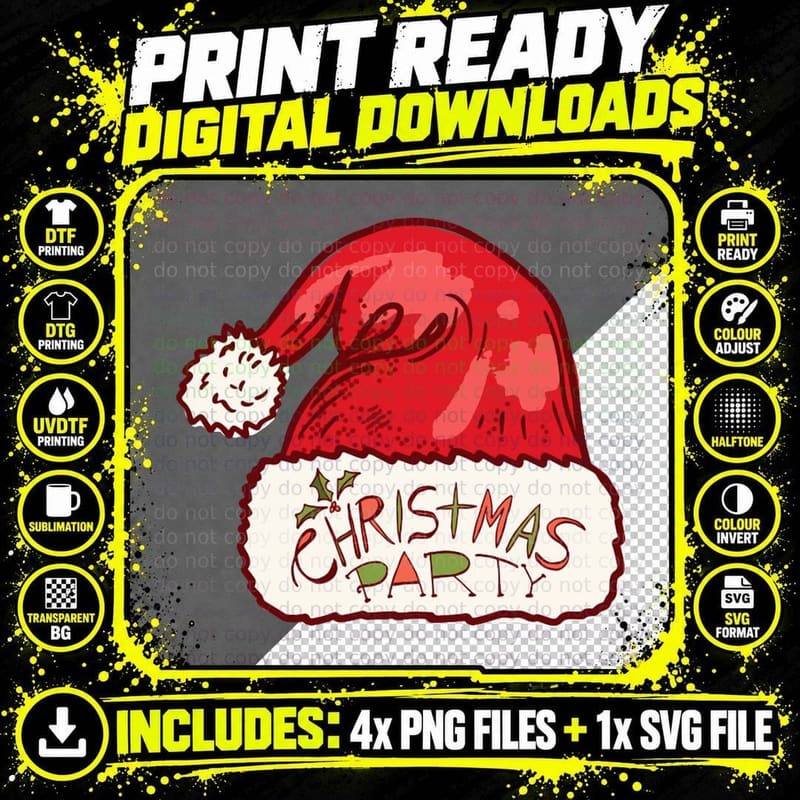Christmas Party Santa Hat Crewneck Sweatshirt Png SVG Digital Bundle