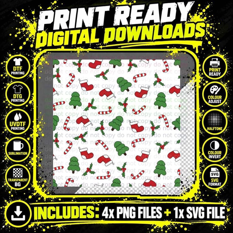 Christmas Pattern Crewneck Sweatshirt, Xmas Present Png SVG Digital Bundle