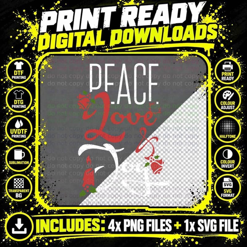Christmas Peace Love & Joy Crewneck Sweatshirt Png SVG Digital Bundle