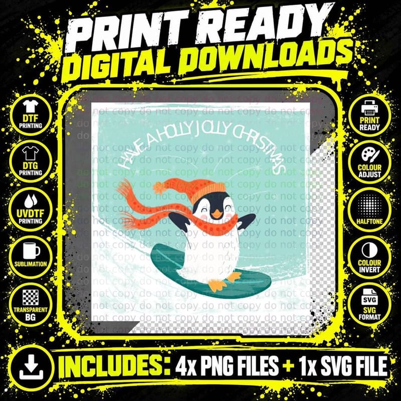 Christmas Penguin Crewneck Sweatshirt, Xmas Present Png SVG Digital Bundle