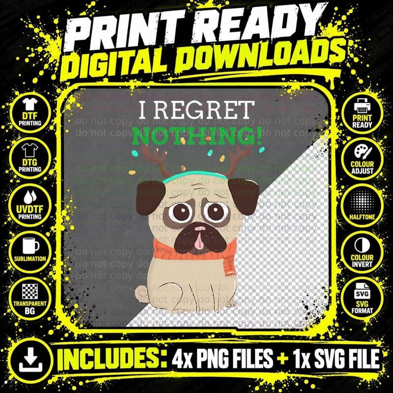 Christmas Pug Crewneck Sweatshirt, Holiday Gift Png SVG Digital Bundle