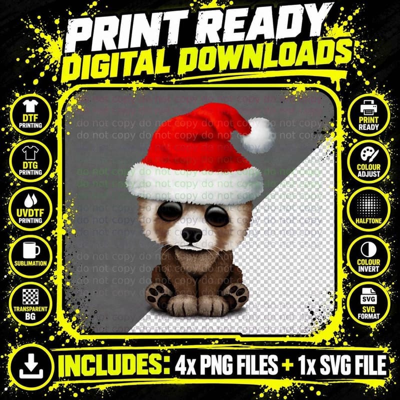Christmas Red Panda Wearing a Santa Hat Crewneck Png SVG Digital Bundle