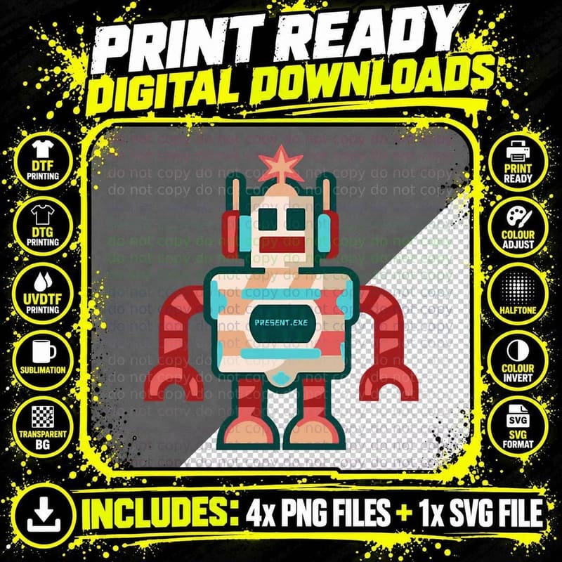 Christmas Robot Crewneck Sweatshirt, Holiday Gift Png SVG Digital Bundle