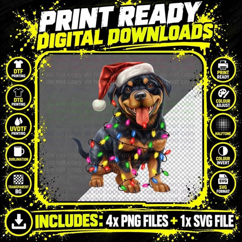 Christmas Rottweiler Crewneck Sweatshirt Png SVG Digital Bundle