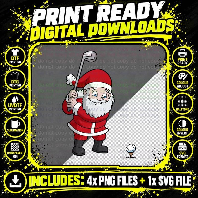 Christmas Santa Claus Golf Crewneck Sweatshirt Png SVG Digital Bundle