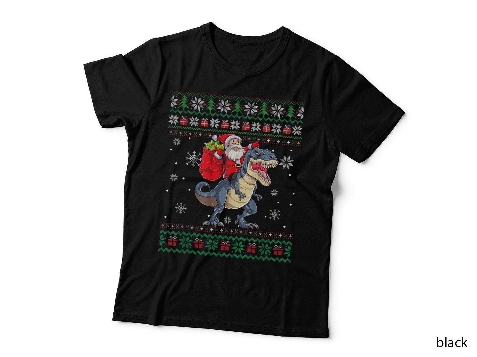 Christmas Santa Riding Dinosaur T Rex Ugly Christmas Sweater T-Shirt