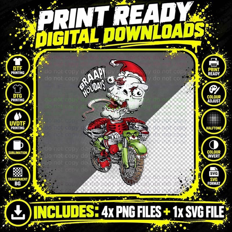 Christmas Skull Biker Crewneck Sweatshirt Png SVG Digital Bundle