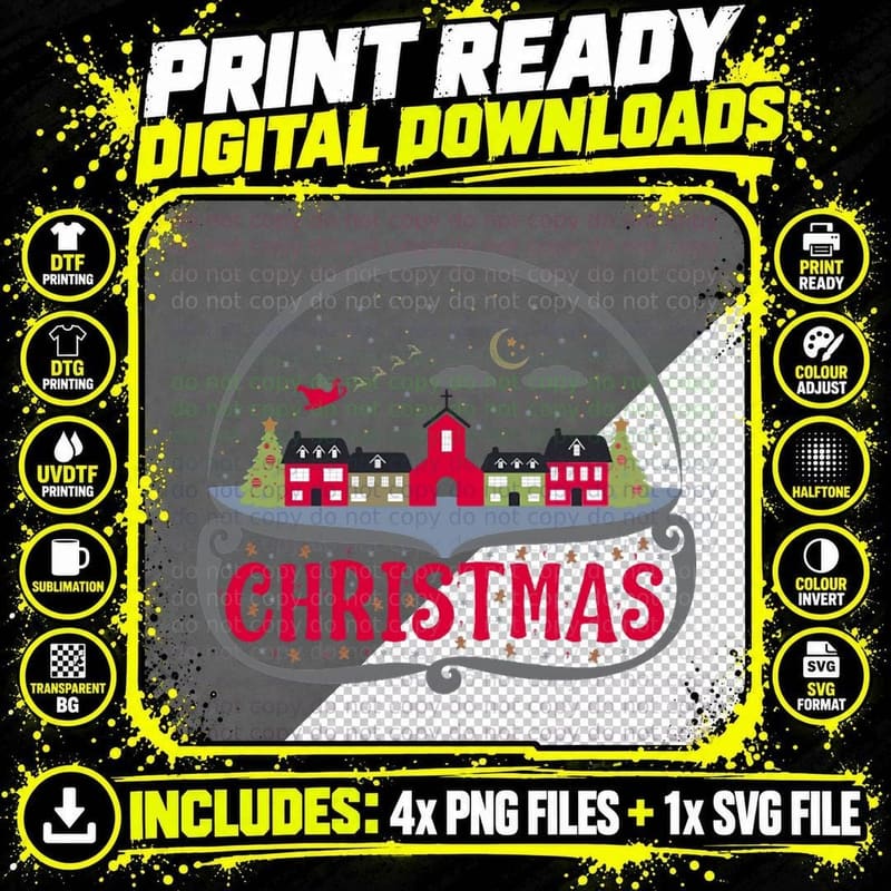 Christmas Snow Globe with Town Essential Crewneck Png SVG Digital Bundle