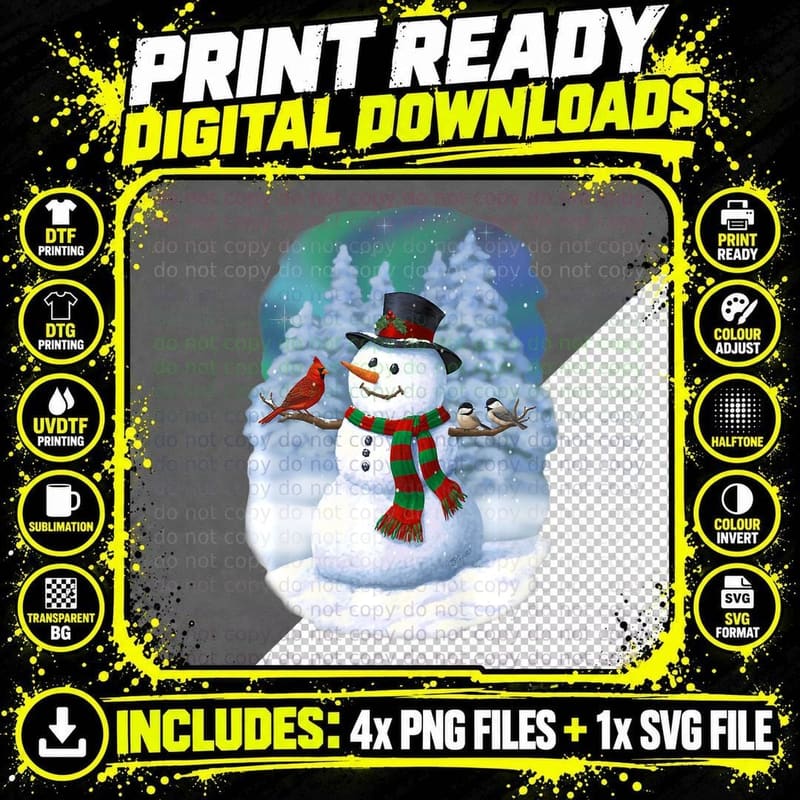 Christmas Snowman Cardinal Bird Chickadees Winter Snow Png SVG Digital Bundle