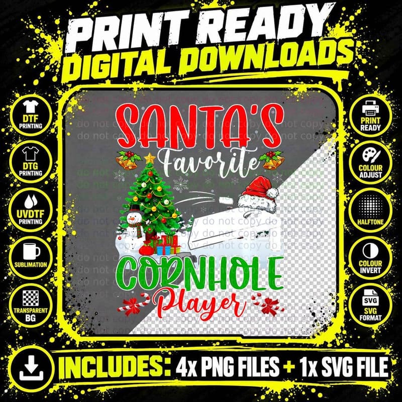 Christmas Sport Lover Funny Santa's Favorite Cornhole Png SVG Digital Bundle