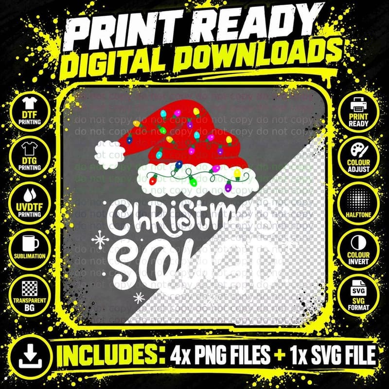 Christmas Squad Santa Hat Lights Family Matching Pajama Png SVG Digital Bundle