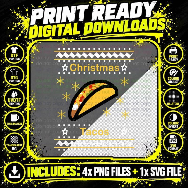 Christmas Tacos Crewneck Sweatshirt, Holiday Gift Png SVG Digital Bundle