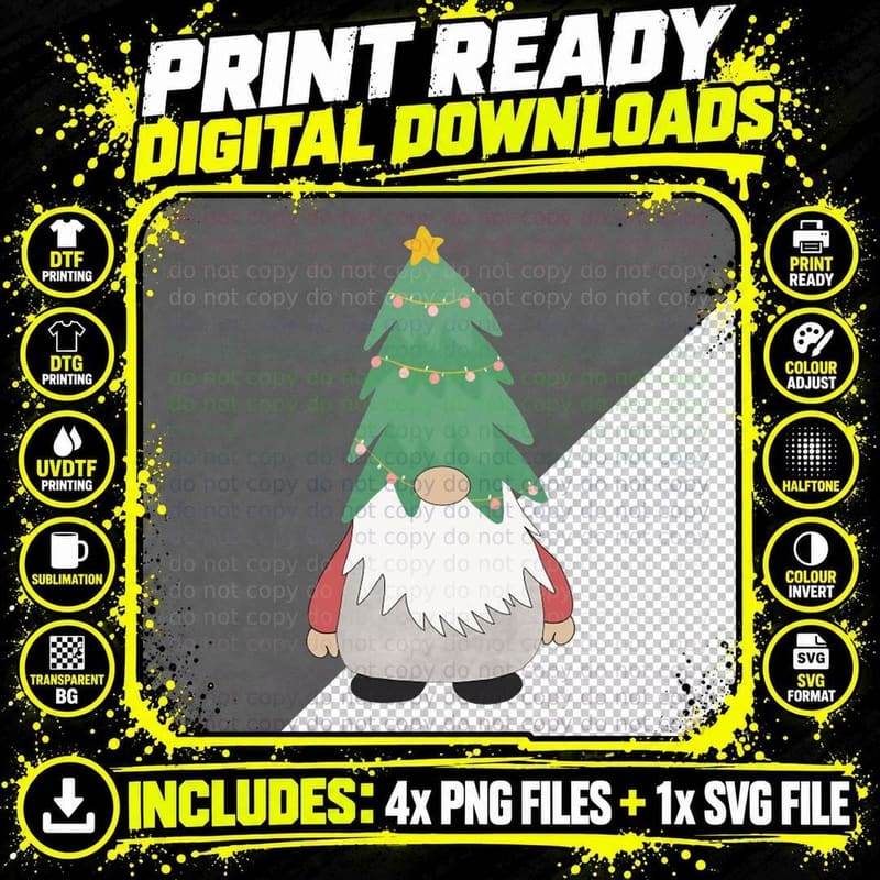 Christmas Tree Gnome Crewneck Sweatshirt Png SVG Digital Bundle