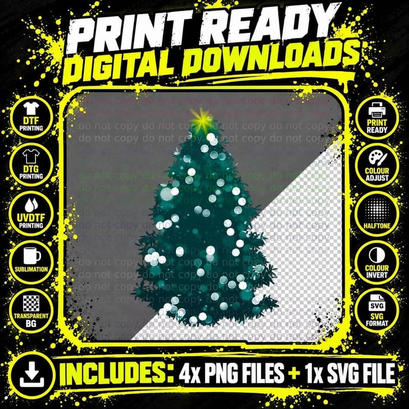 Christmas Tree Lights Crewneck Sweatshirt Png SVG Digital Bundle