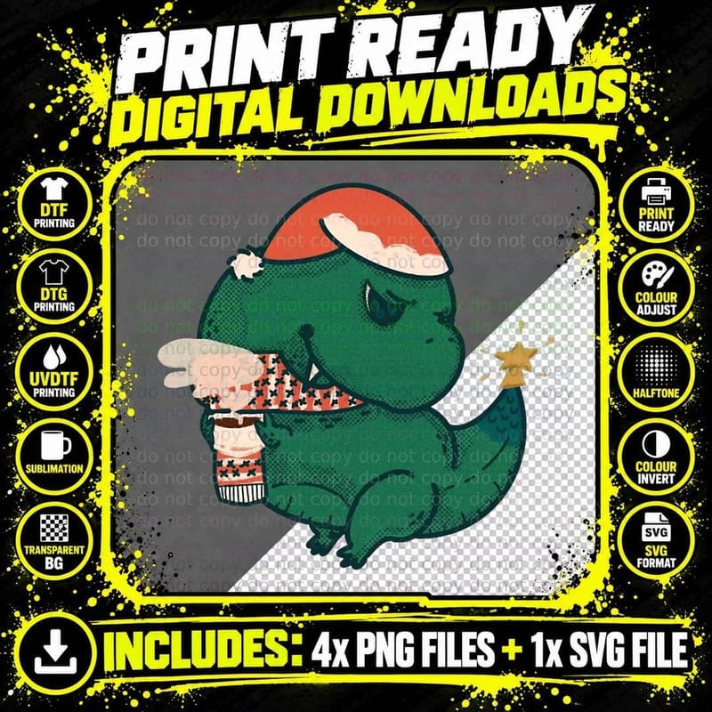 Christmas Tree Rex Crewneck Sweatshirt, Xmas Present Png SVG Digital Bundle