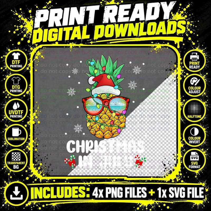 Christmas in July Pineapple Xmas Tree Summer Vacation Png SVG Digital Bundle