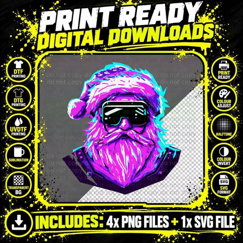 Ciberpunk Santa 2 Crewneck Sweatshirt, Xmas Present Png SVG Digital Bundle