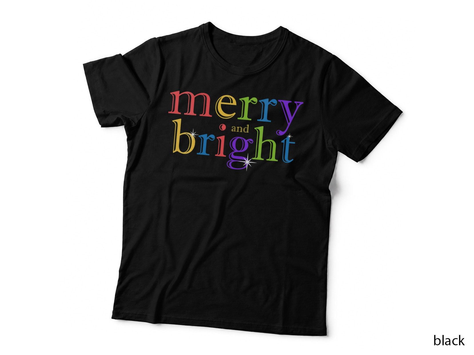 Colorful Merry and Bright Christmas T-Shirt, Holiday Gift Tee
