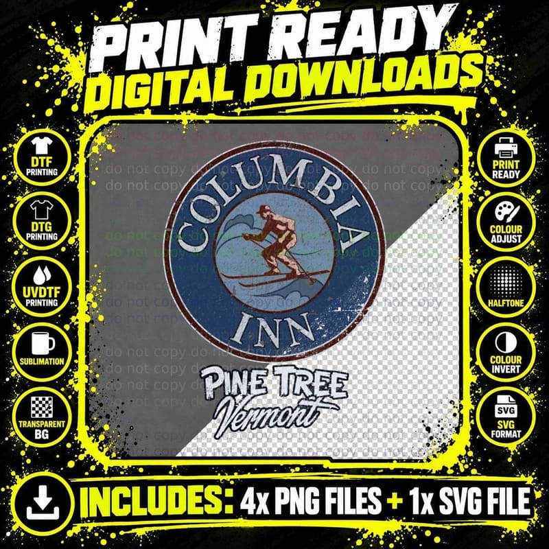 Columbia Inn - Pine Tree Vermont (Distress) Crewneck Png SVG Digital Bundle