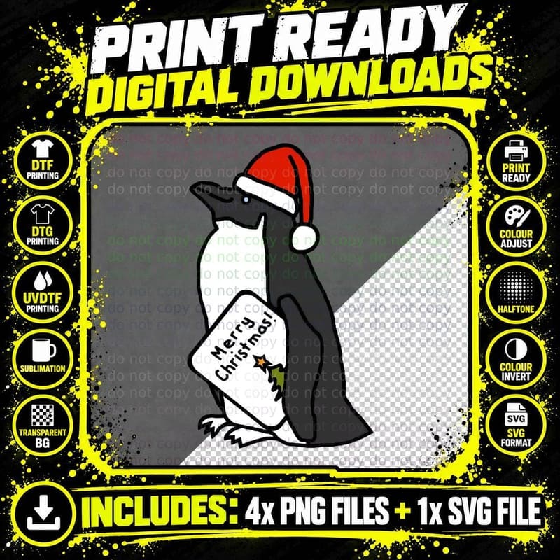 Cool Penguin Says Merry Christmas Crewneck Sweatshirt Png SVG Digital Bundle