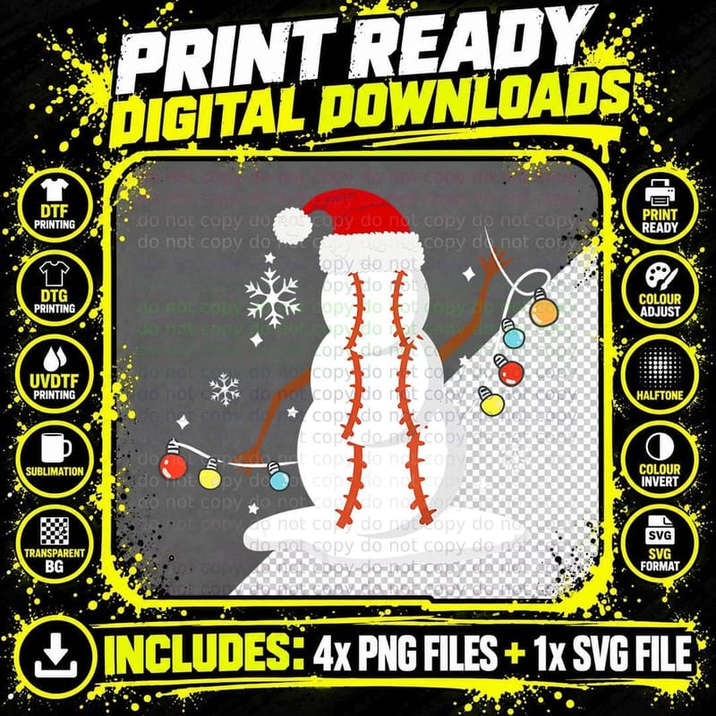 Cute Christmas Baseball Snowman Sport Lover T-Shirt Png SVG Digital Bundle