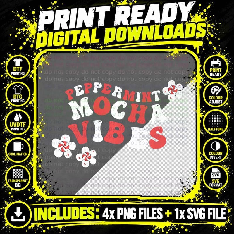 Cute Peppermint Mocha Vibes Groovy Christmas Retro Png SVG Digital Bundle