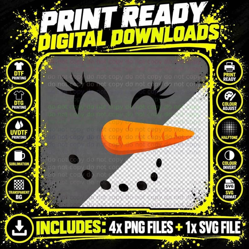 Cute Snowman Face Carrot Nose Christmas Women Girls Png SVG Digital Bundle