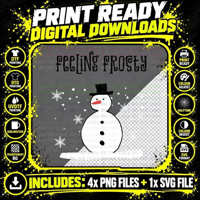 Cute Snowman Feeling Frosty Funny Snow Winter Cozy Png SVG Digital Bundle
