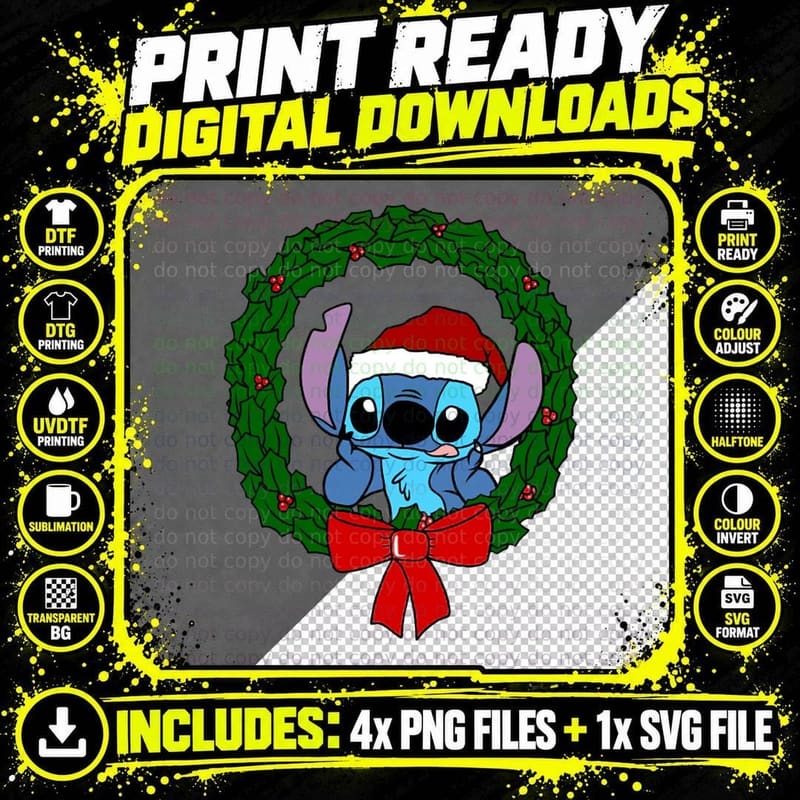 Cute Stitch Christmas Crewneck Sweatshirt Png SVG Digital Bundle