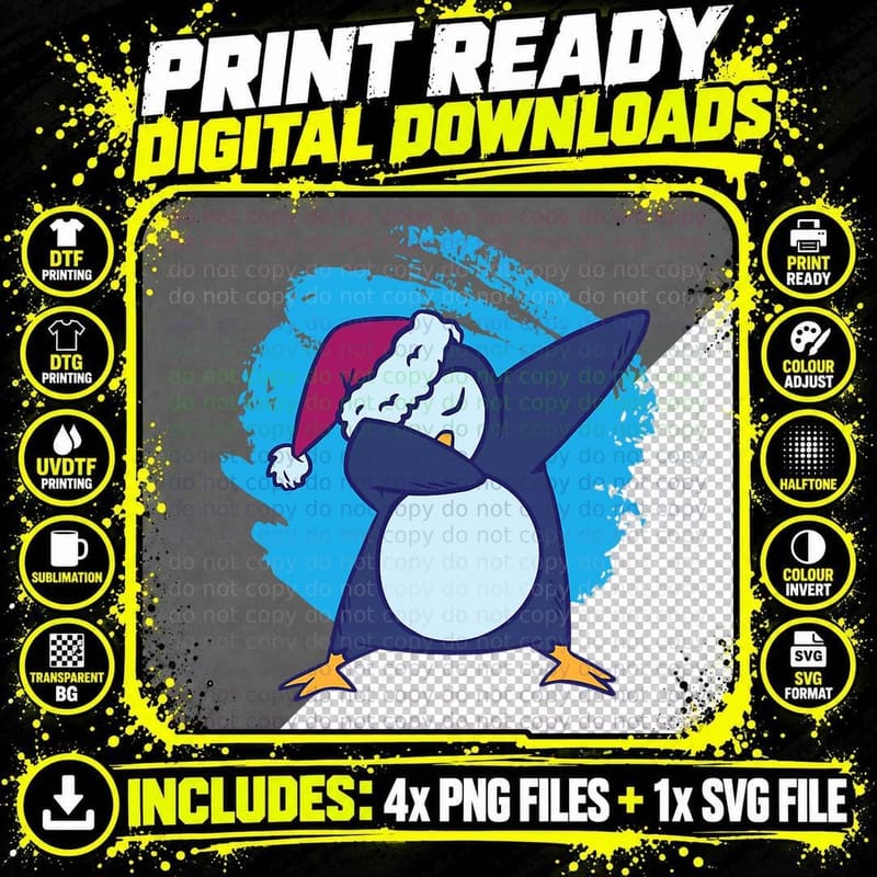 Dabbing Penguin Christmas Xmas Dab Dance Funny Boys Men Png SVG Digital Bundle