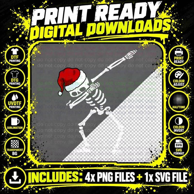 Dabbing Skeleton Shirt Santa Hat Christmas Shirt Dab Png SVG Digital Bundle