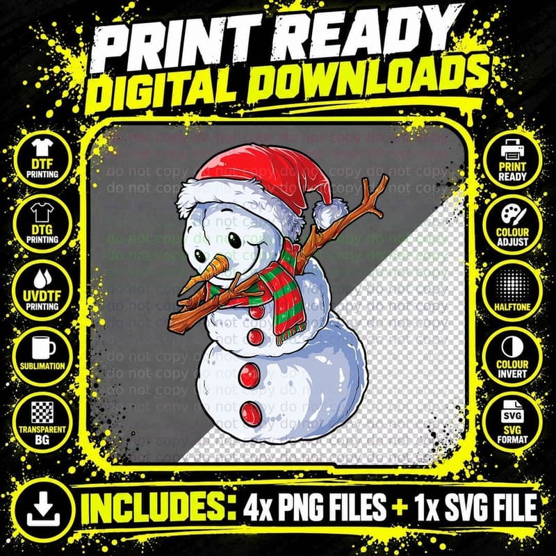 Dabbing Snowman Santa Christmas Boys Men Funny Xmas Hat Png SVG Digital Bundle