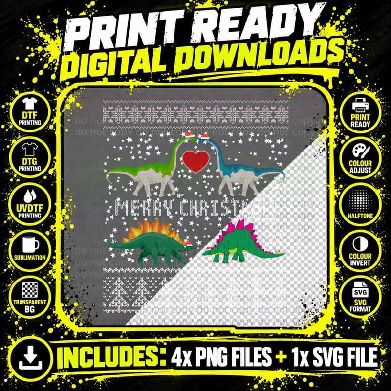 Dinosaur Ugly Christmas Sweater Funny Xmas Gift Adults Png SVG Digital Bundle