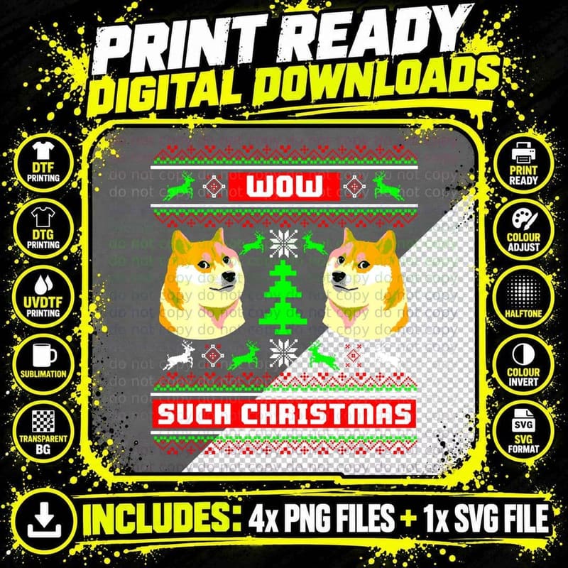 Doge Meme Funny Doge Dog Ugly Christmas T-Shirt Png SVG Digital Bundle