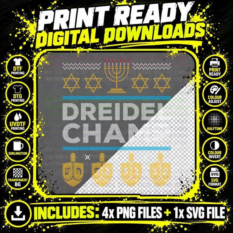 Dreidel Champ Jewisch Happy Hanukkah Ugly Christmas Png SVG Digital Bundle