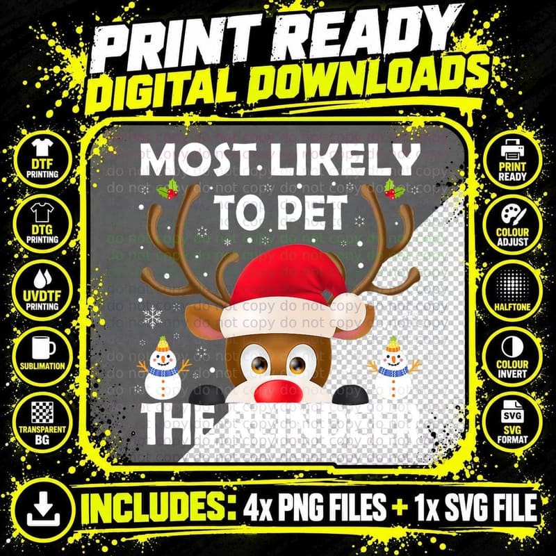 Family Christmas Most Likely to Pet the Reindeer Xmas Png SVG Digital Bundle
