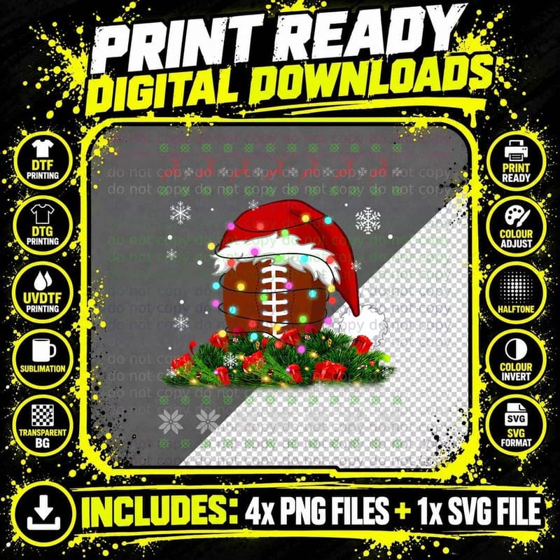 Football Ugly Sweater Christmas Pajama Lights Sport Png SVG Digital Bundle