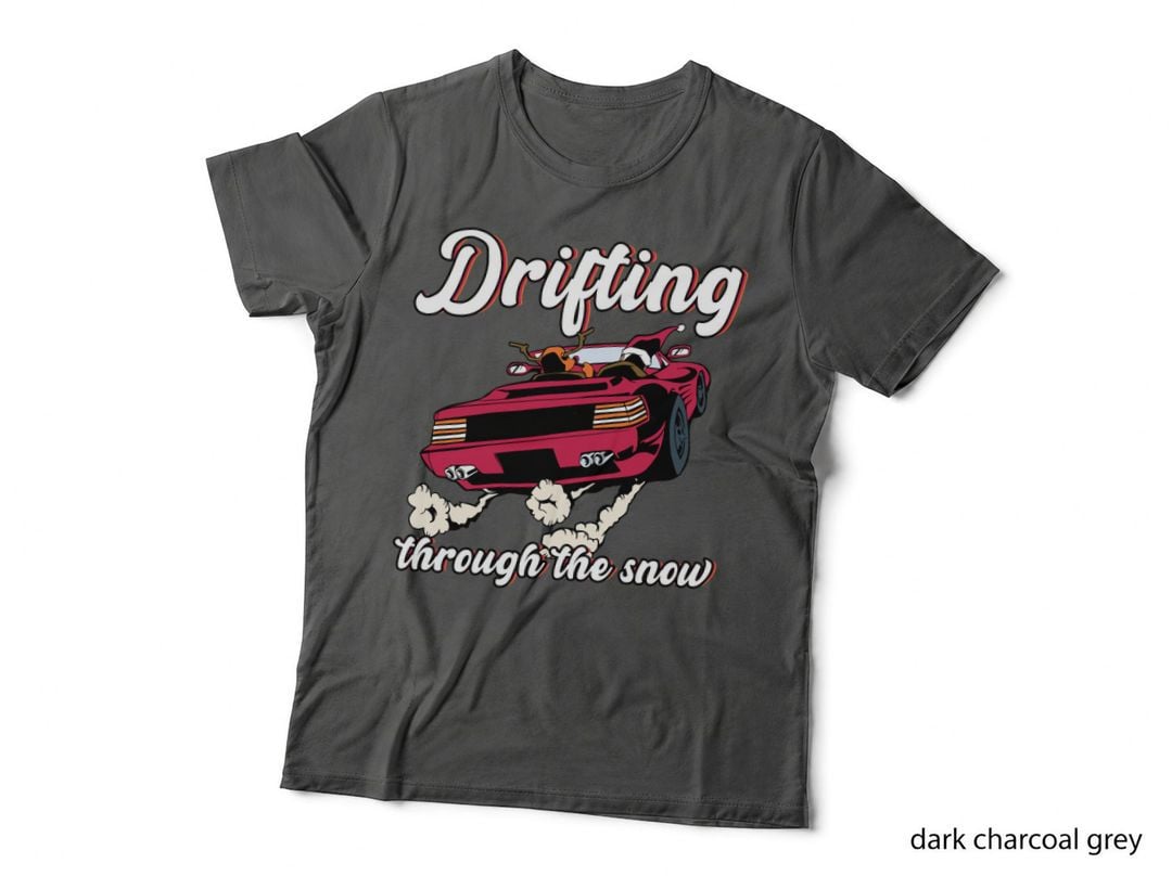 Funny Car Driving Santa and Reindeer Are Drifting Through the Snow T-Shirt
