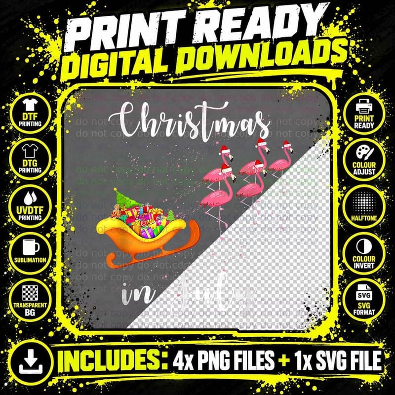Funny Flamingo Pink Retro Camping Car Christmas in July Png SVG Digital Bundle