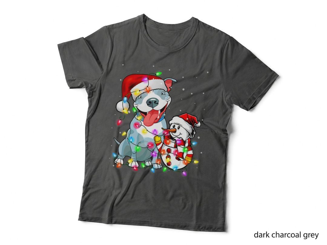 Funny Pitbull Dog Christmas Snowman Xmas Lights Pajama T-Shirt